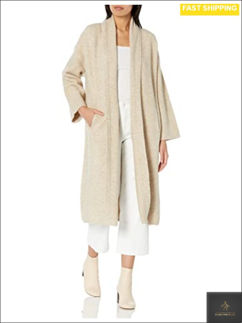 Wool Blend Relaxed Sweater Coat Collared Long Sleeve Wool Pea Coat